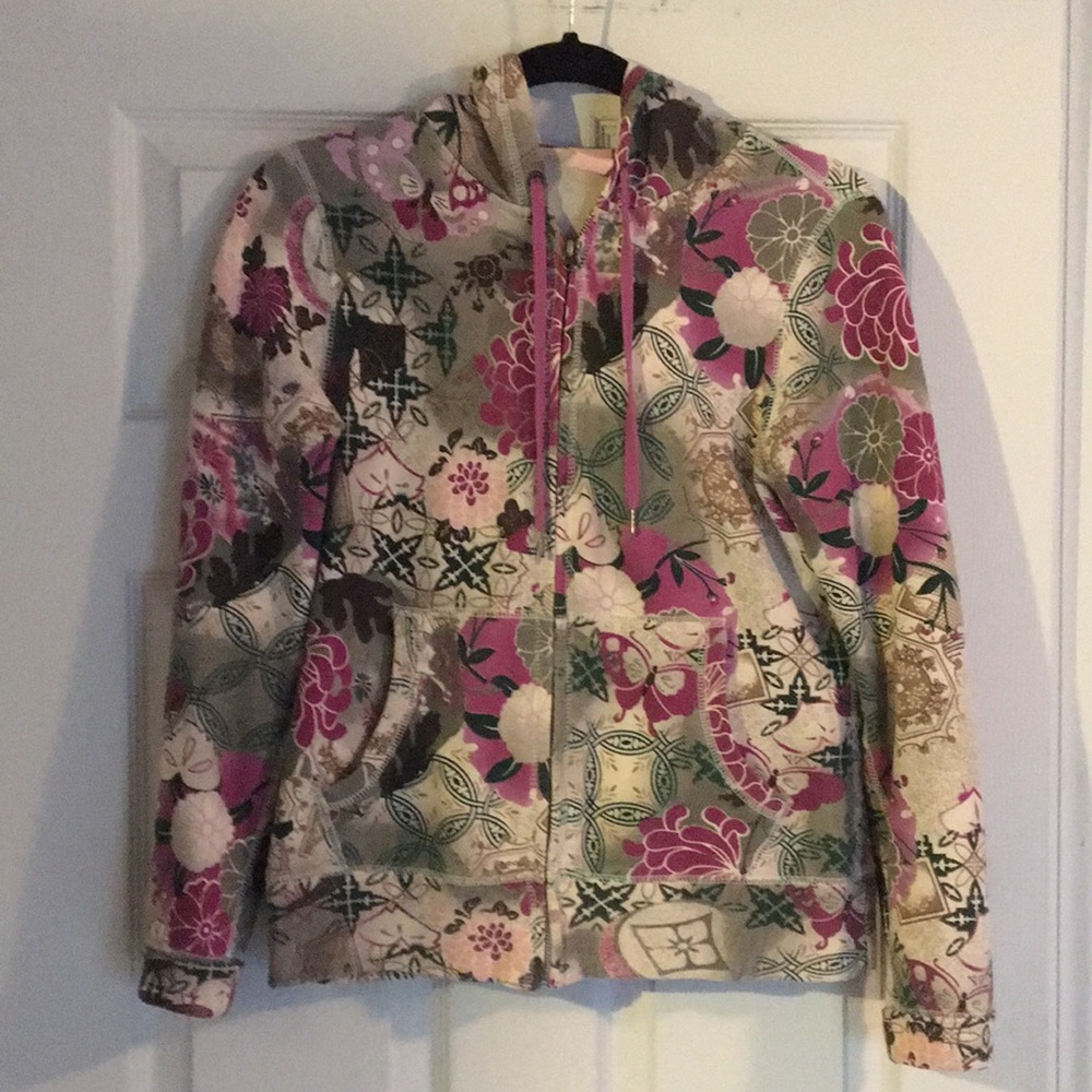 Lucky Brand print hoodie! Fuchsia, greens, and grays! Totally gorgeous!